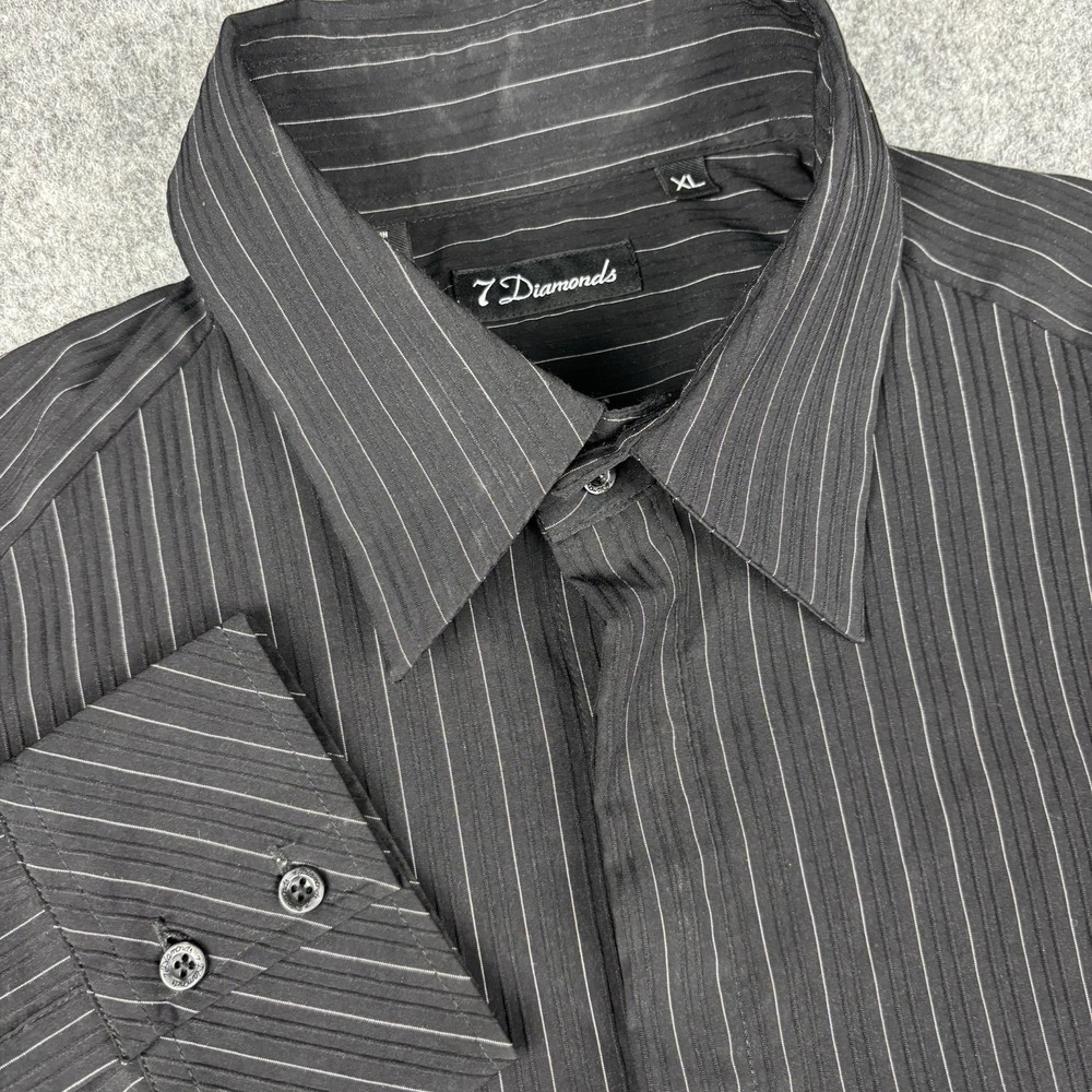 7 Diamonds Shirt Mens‎ Xl Black Pinstripe Button Up Stretch Dress Shirt Formal